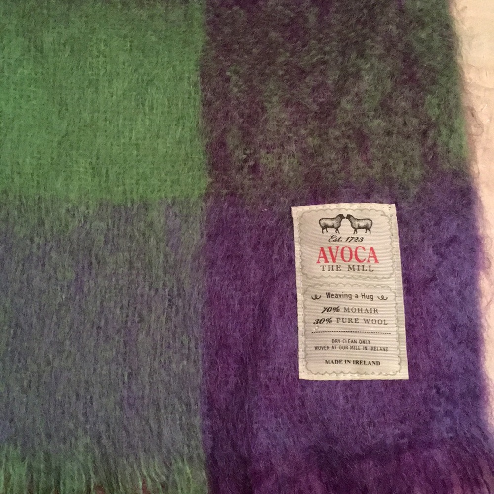 Avoca The Mill Green and Purple Mohair-Wool Throw Blanket, ~57”x40”